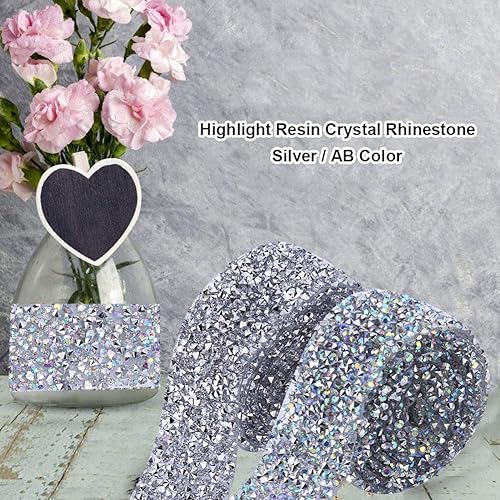 Miniatura 5 de Cinta de diamantes de imitación de cristal plateado TOPINCN brillante cinta de malla con diamantes de imitación para decoración de eventos, 1 yarda
