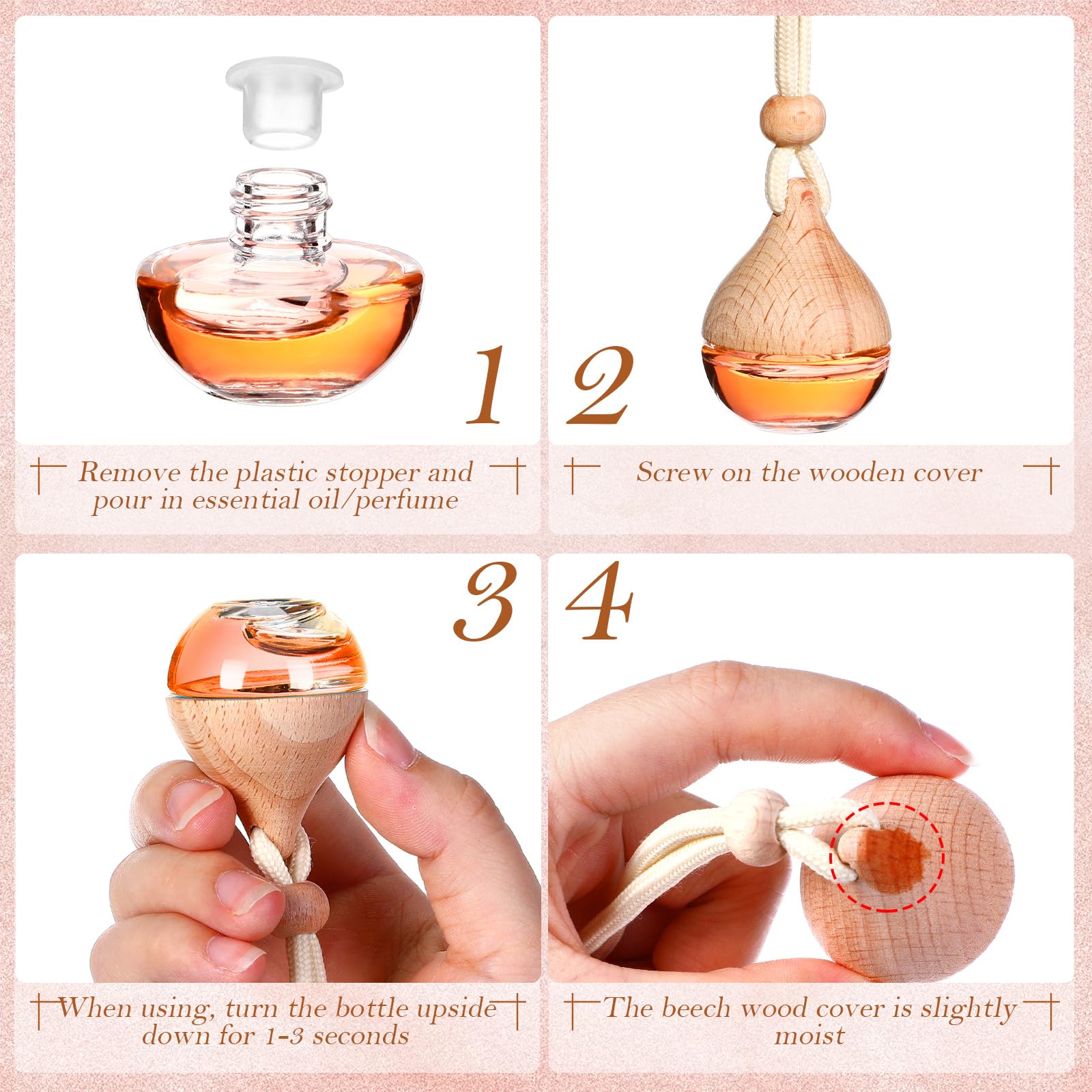 Rtteri- 100 Piezas de ambientador de Coche, Botella Colgante, Botella de difusor de Vidrio vacía, Botella de Perfume, Colgante de ambientador de Coche rellenable, frascos de Fragancia de aromaterapia