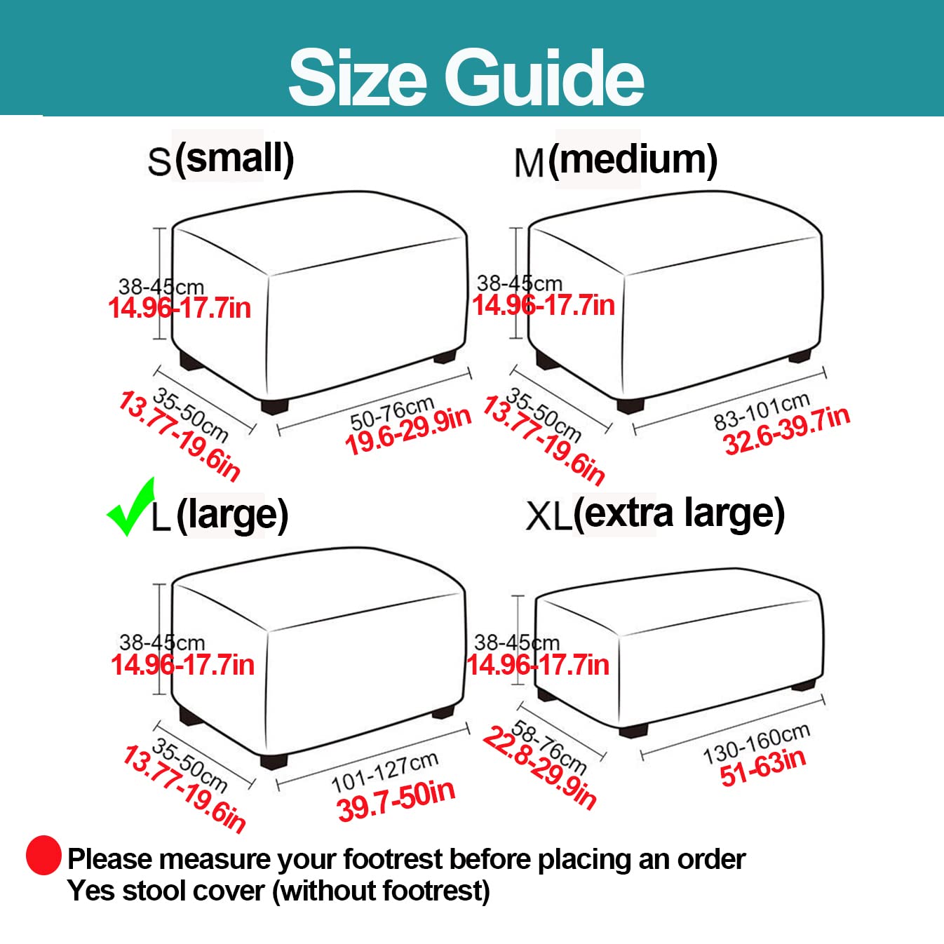 XGANGM Velvet Ottoman Covers Rectangle XL Large Stretch Ottoman Slipcover Extra Large/Small/Medium Footstool Slipcover Pouffe Cover Furniture Protector for Sofa Storage,Dark Green,L