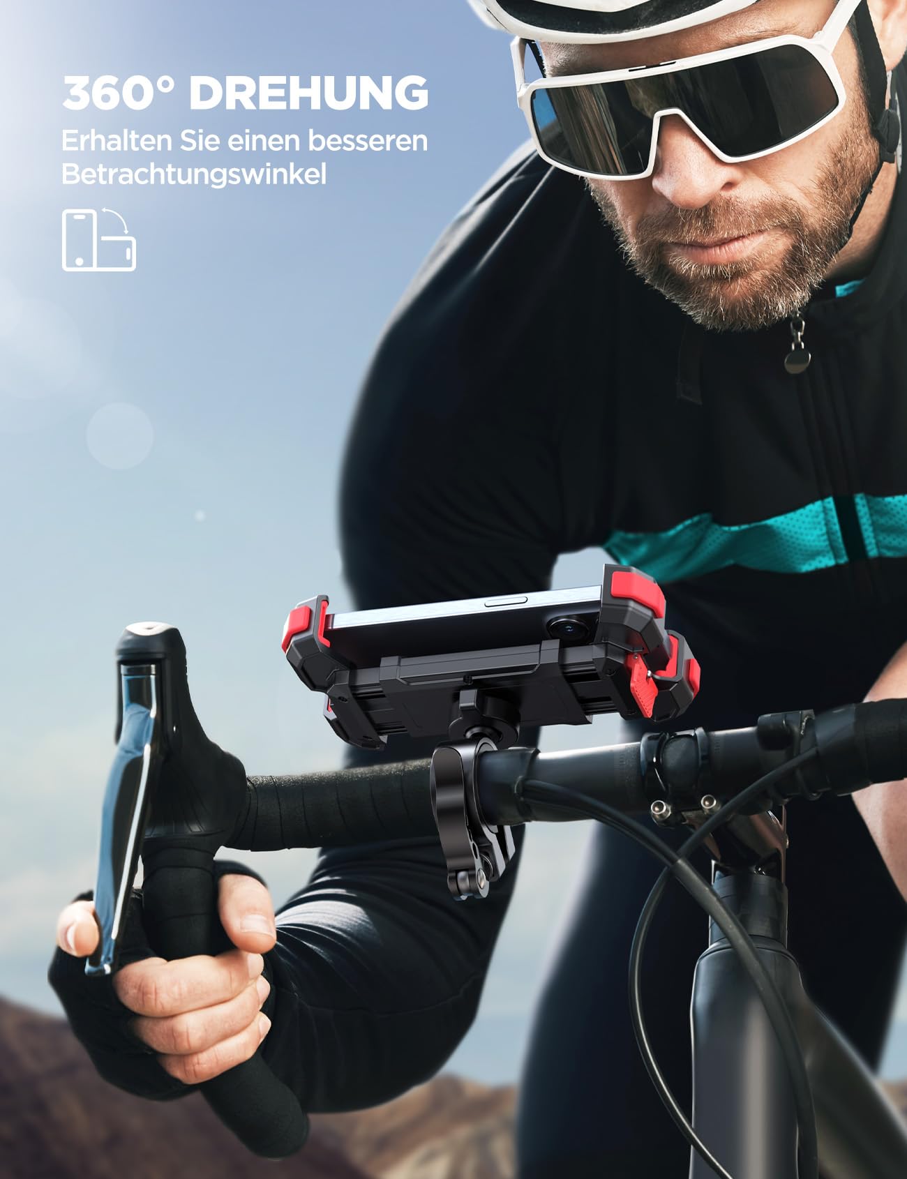JOYROOM Uchwyt na Telefon Rowerowy, 2025 Nowy Uchwyt na Telefon Motocyklowy [ Szybki Demontaż 1S & Odporny na Wstrząsy], Obrotem 360° Kierownicę do Scooter 4,7-7,0" (Czerwony)