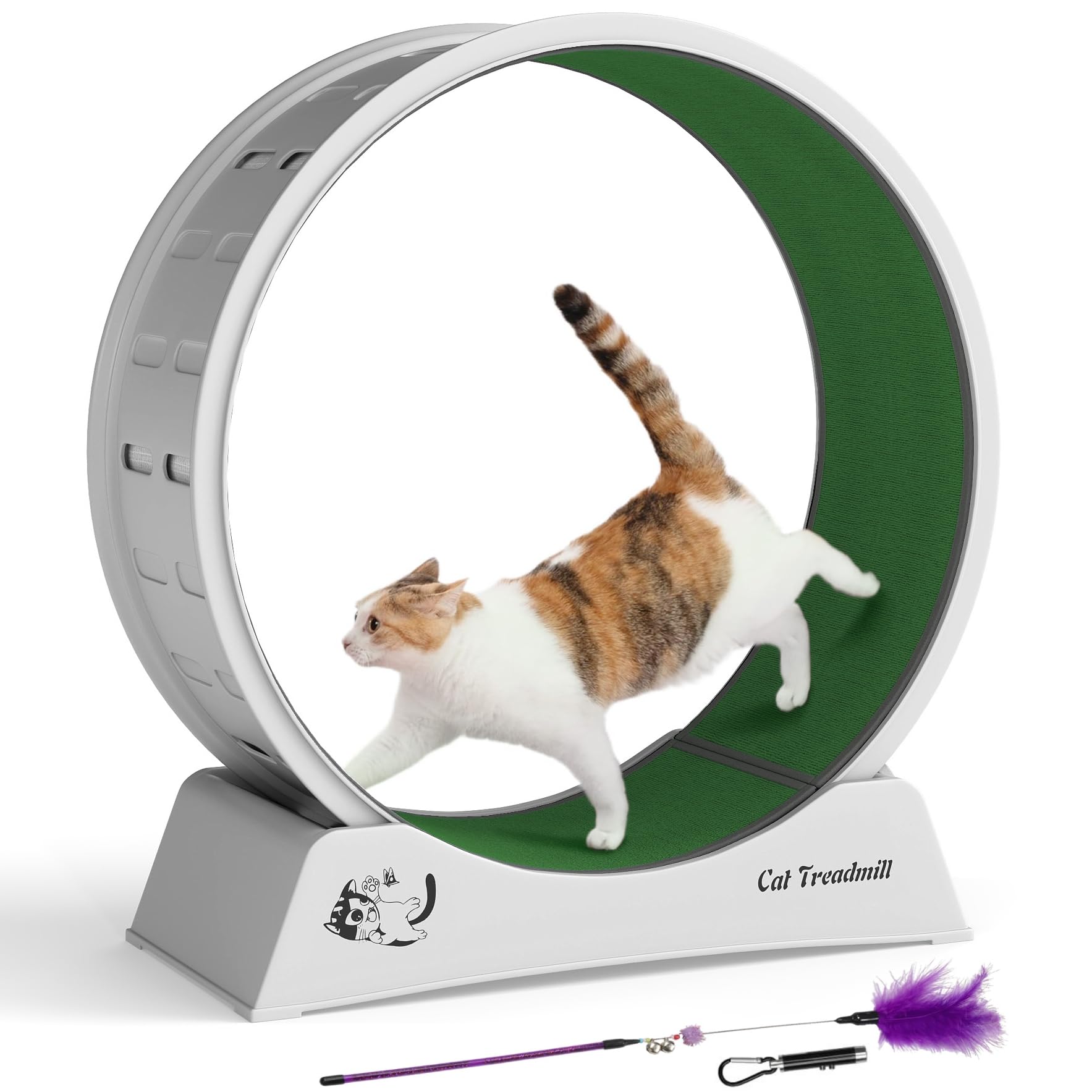 XXL Katzen-Trainingsrad 80 cm für Große Katzen, Flüsterleise Laufrolle mit Abnehmbarem, Kratzfestem Teppich, Stabiler Standfuß & Sicherheitsarretierung, Inkl. Kostenlosem Spielzeug, für Wohnungskatzen