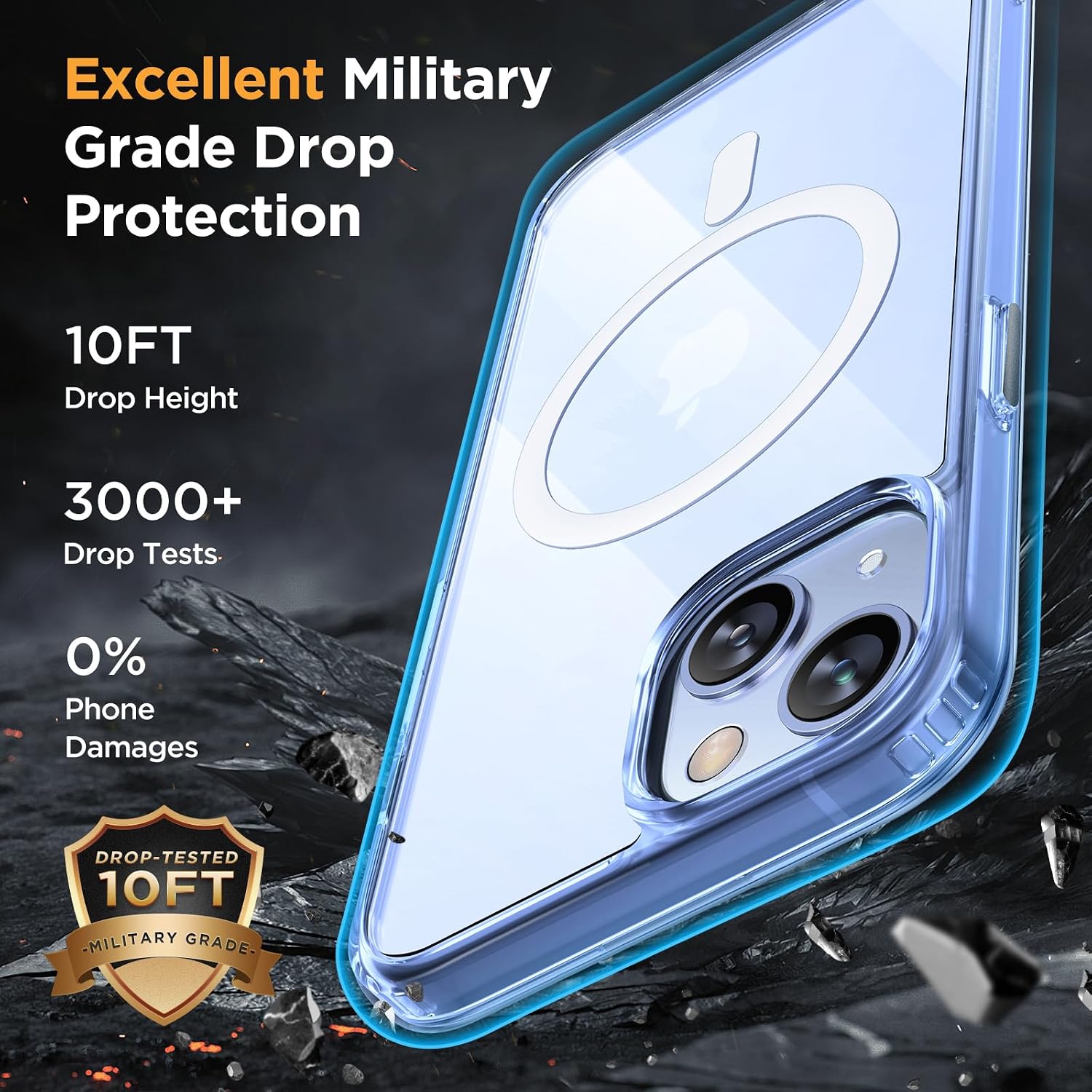  Magnetic for iPhone 13 Case 6.1 inch (Compatible with MagSafe)（with 2X Screen Protectors） Military-Grade Protection, Anti-Fingerprint Translucent Matte Phone Case Cover, Clear Blue thumbnail
