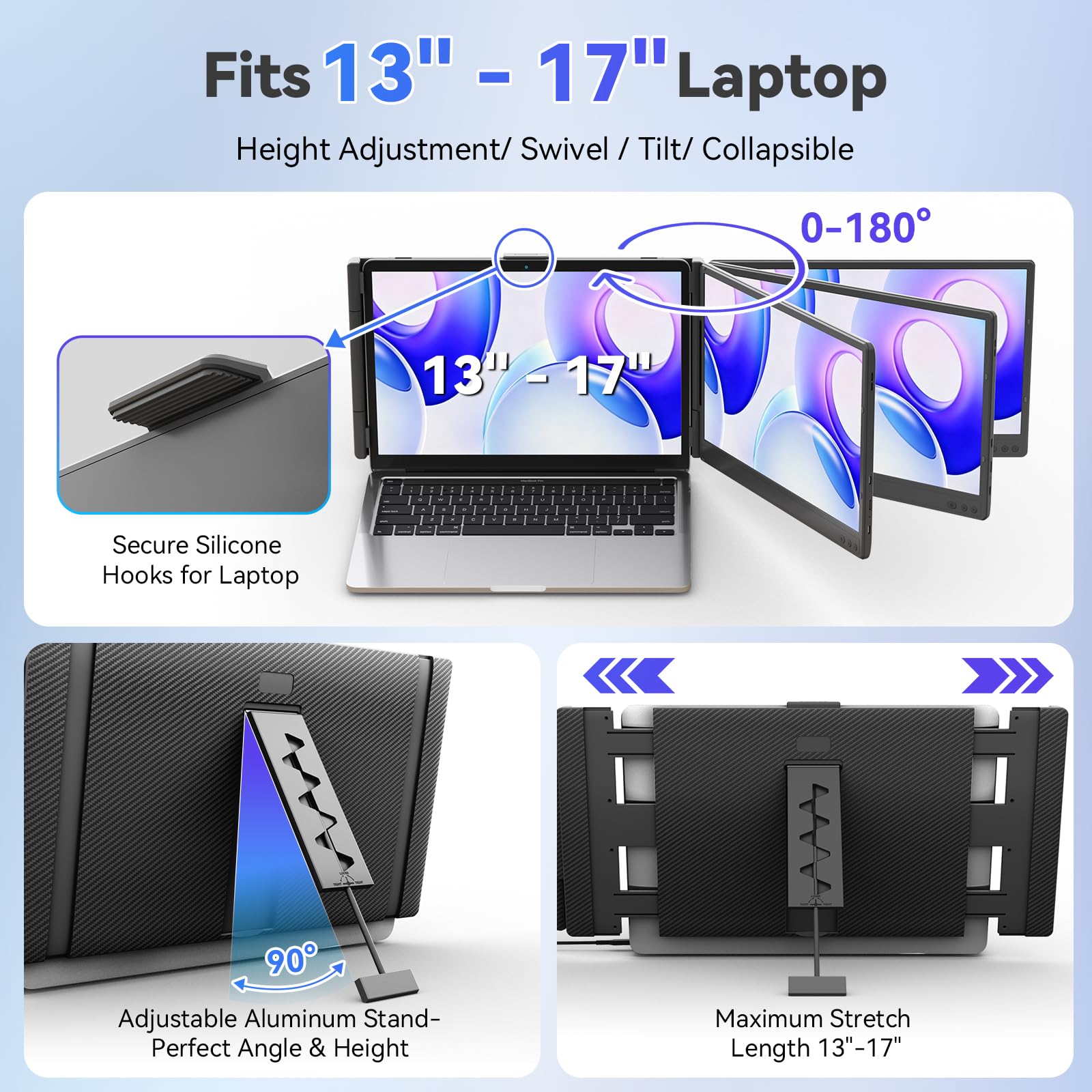 KEFEYA 14” Laptop Bildschirm Erweiterung FHD 1080P IPS Dual Screen Extender Laptop Monitor Erweiterung für Laptop 13"-17,3" mit USB-C/HDMI Plug & Play für Windows/Mac/Android/Switch /PS5