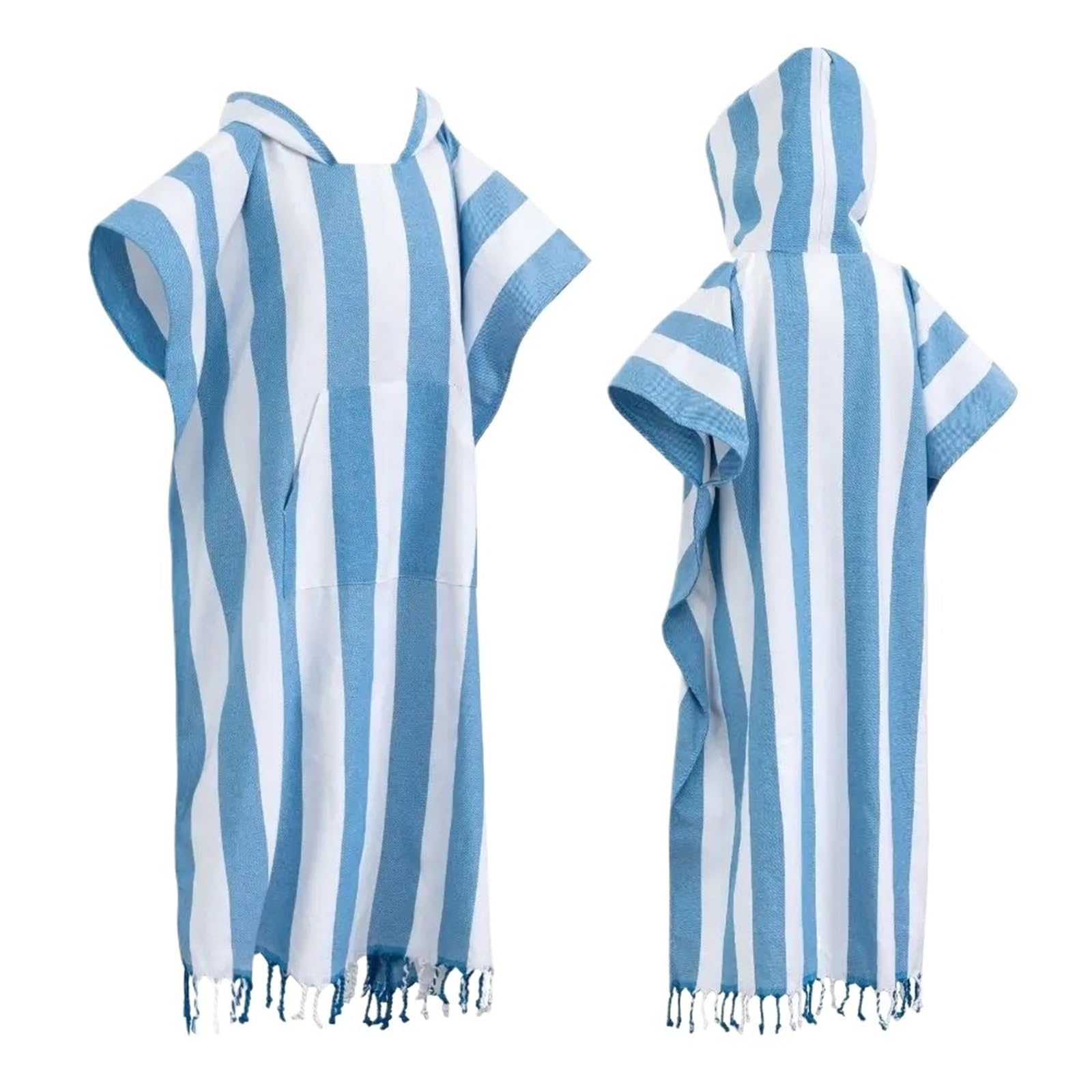 Poncho de Surf à Séchage Rapide Serviette de Plage rayée Portable, résistante au Sable et à séchage Rapide, Peignoir Poncho Surf en Coton, Robe Langer Capuche(Blue)
