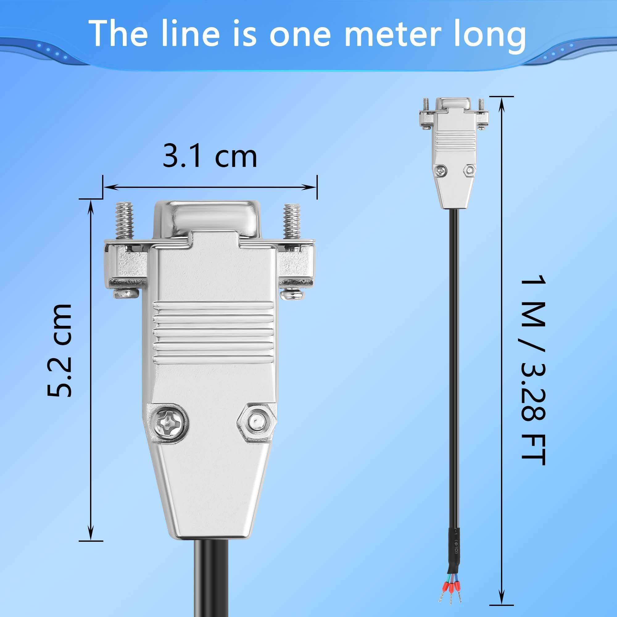 CERRXIAN Wtyk DB9 RS232 kabel szeregowy, gniazdo 22AWG DB9 do gołego końca drutu z 3 zaciskami przyłączeniowymi, 235 styków wtykowych do komunikacji RS232, przemysłowy kabel sterujący – 1 m