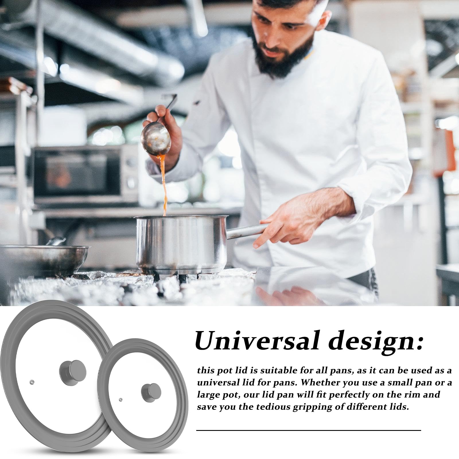 Coperchio Universale, Coperchio Pentola, Coperchi Universali Coperchio In Vetro Paraspruzzi Con Bordo In Silicone, Diametro 16/18/20cm E Ø 24/26/28cm, Per Pentole E Padelle(Grigio)