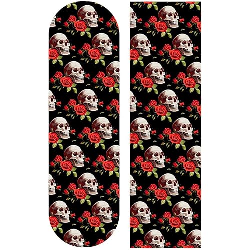 Rose Skull Skateboard Grip Tape 33" Long X 9" Wide Longboards Griptape/Grip Tape Sheet Waterproof Sandpaper for Rollerboard