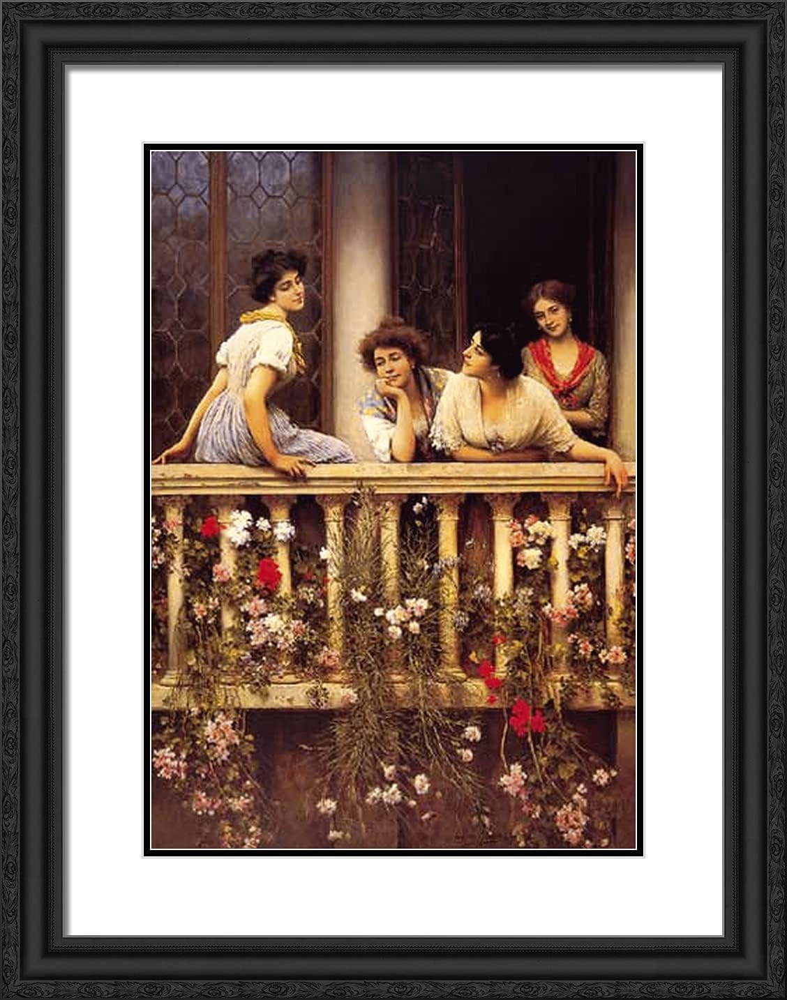 ArtDirect De Blaas, Eugene 19x24 Black Ornate Framed Art Print with Double Matting Titled: Balcony-ARC-06267