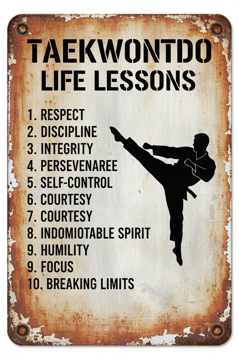 Inspirational Taekwondo Life Lessons Tin Sign, 8x12 Inch