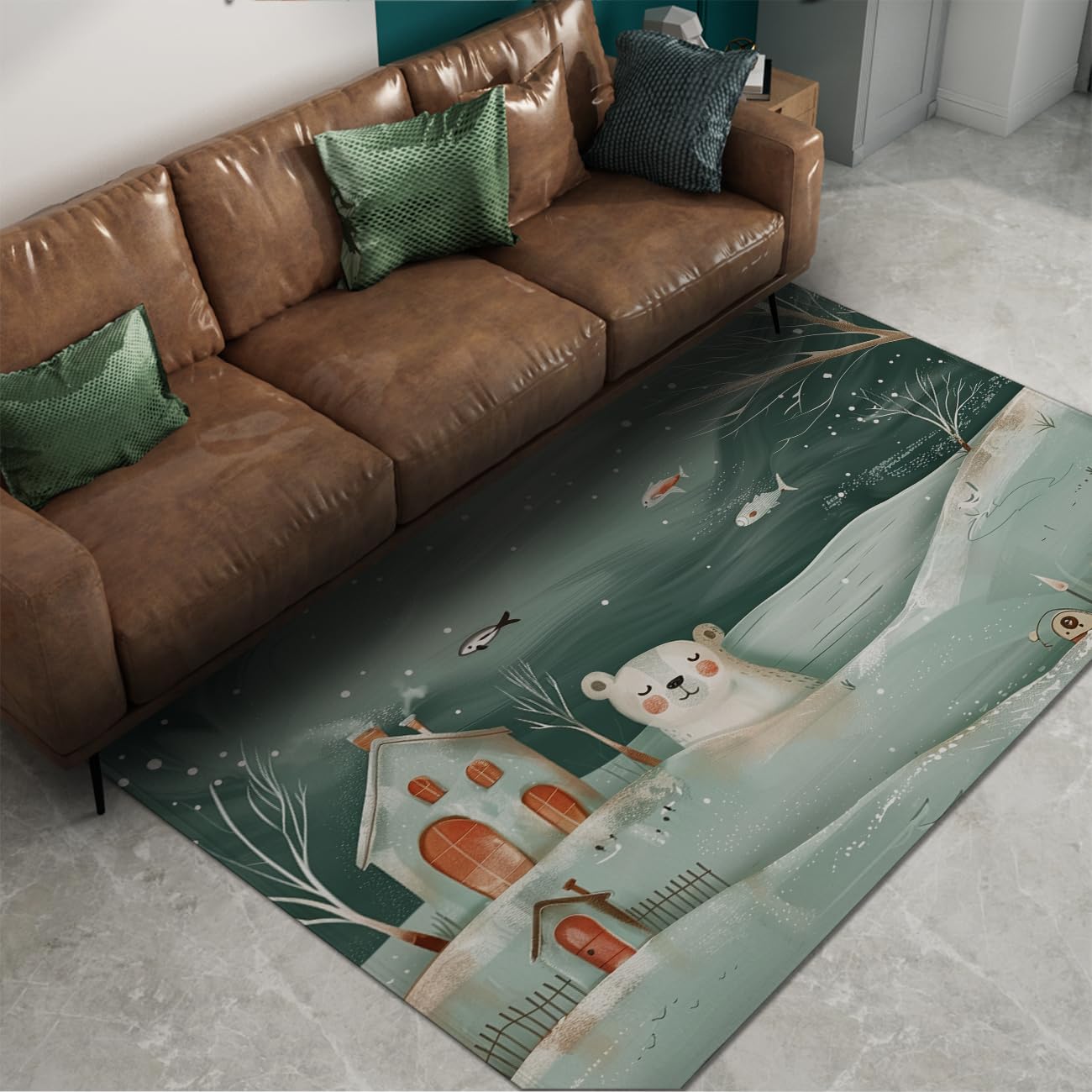 Tapis 120x180cm ours polaire lavable pour chambre d'enfant rustique