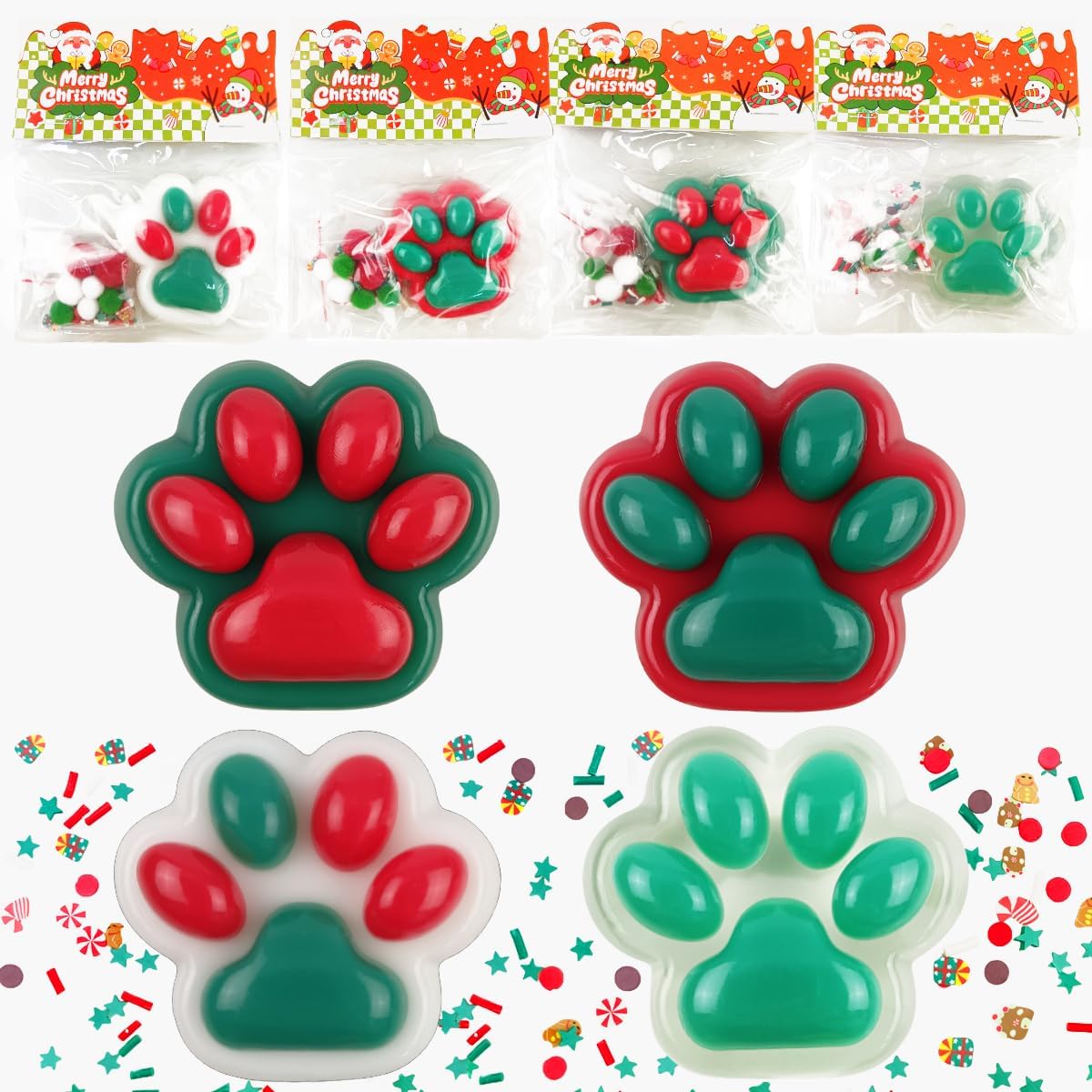 Jofan 4 Pack Christmas Taba Cat Paw Squeeze Toys Sensory Squishy Toys for Kids Boys Girls Christmas Stocking Stuffers Gifts