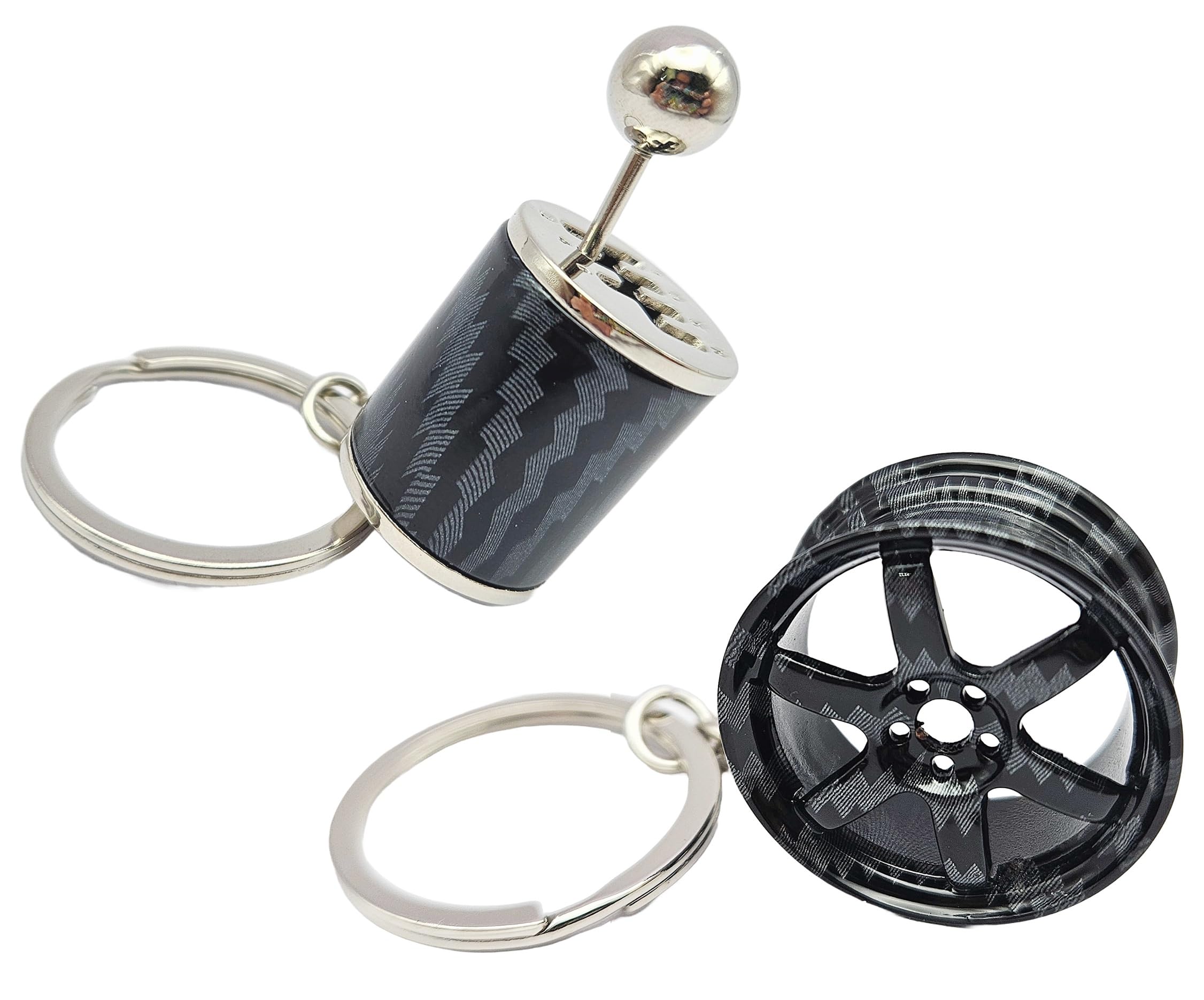 GT//Rotors Carbon Fiber Gear Shift Manual Gearbox 6 Speed Keychain + Wheel Key Ring (NEW for 2025)