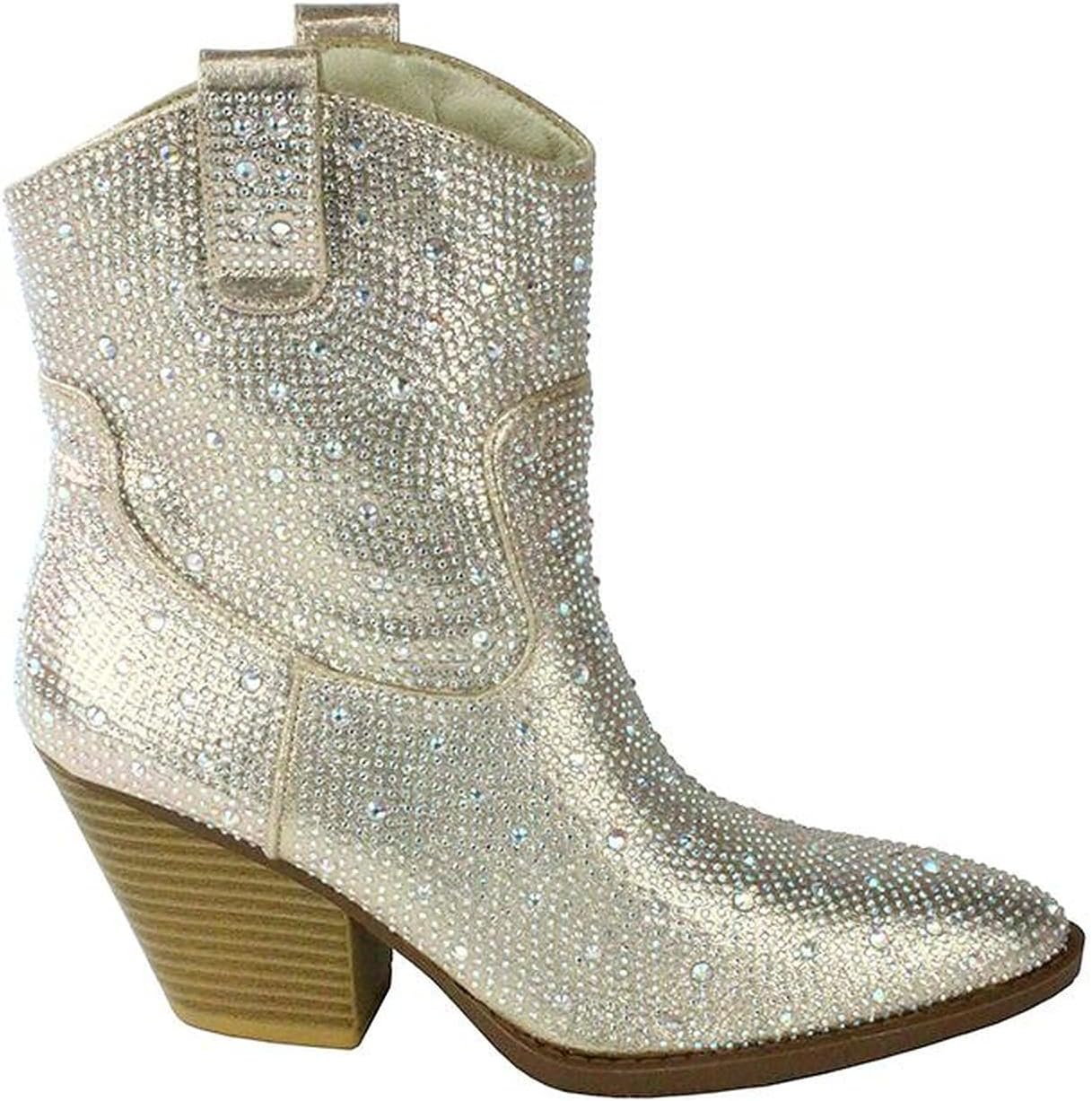 Forever Women's Rhinestone Block Heel Ankle Boots River-01 Champagne 7 - Image 6