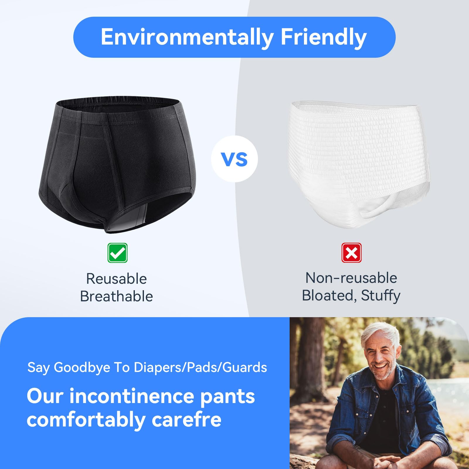 Biancheria Intima per Incontinenza da Uomo, Boxer in Cotone Riutilizzabili Lavabili Anti-Odore Boxer, Confezione Multipla, a-blu, L