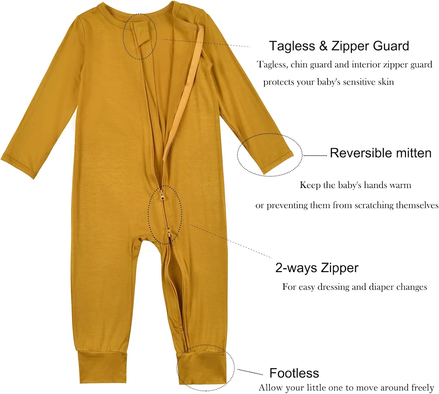 Aablexema Baby Footless Pajamas Zipper with Mitten, Rayon from Bamboo, Infant Long Sleeve Romper Pjs - Image 4