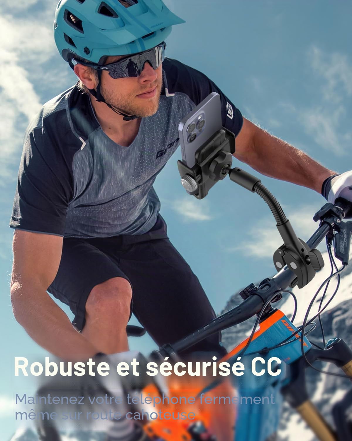 Support Tablette Moto avec Col de Cygne Réglable, Support Téléphone Vélo Rotation à 360°, Support Téléphone Guidon Scooter pour iPhone 15 14 13 Pro Max, Galaxy S, 4-7" Téléphone