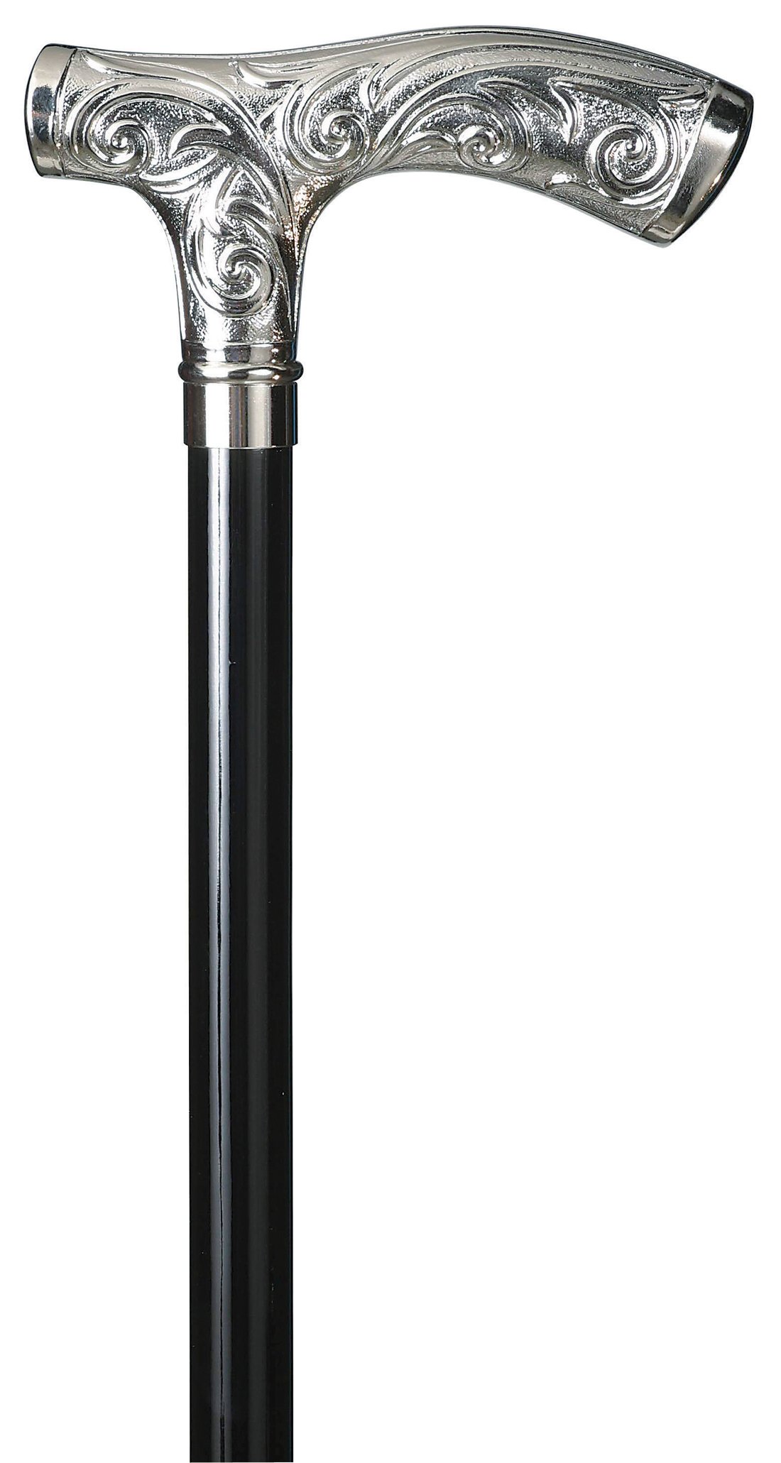 Gehstock Medici, glanzverchromter Fritzgriff aus ABS, schwarzer Buchenholzstock,100cm.
