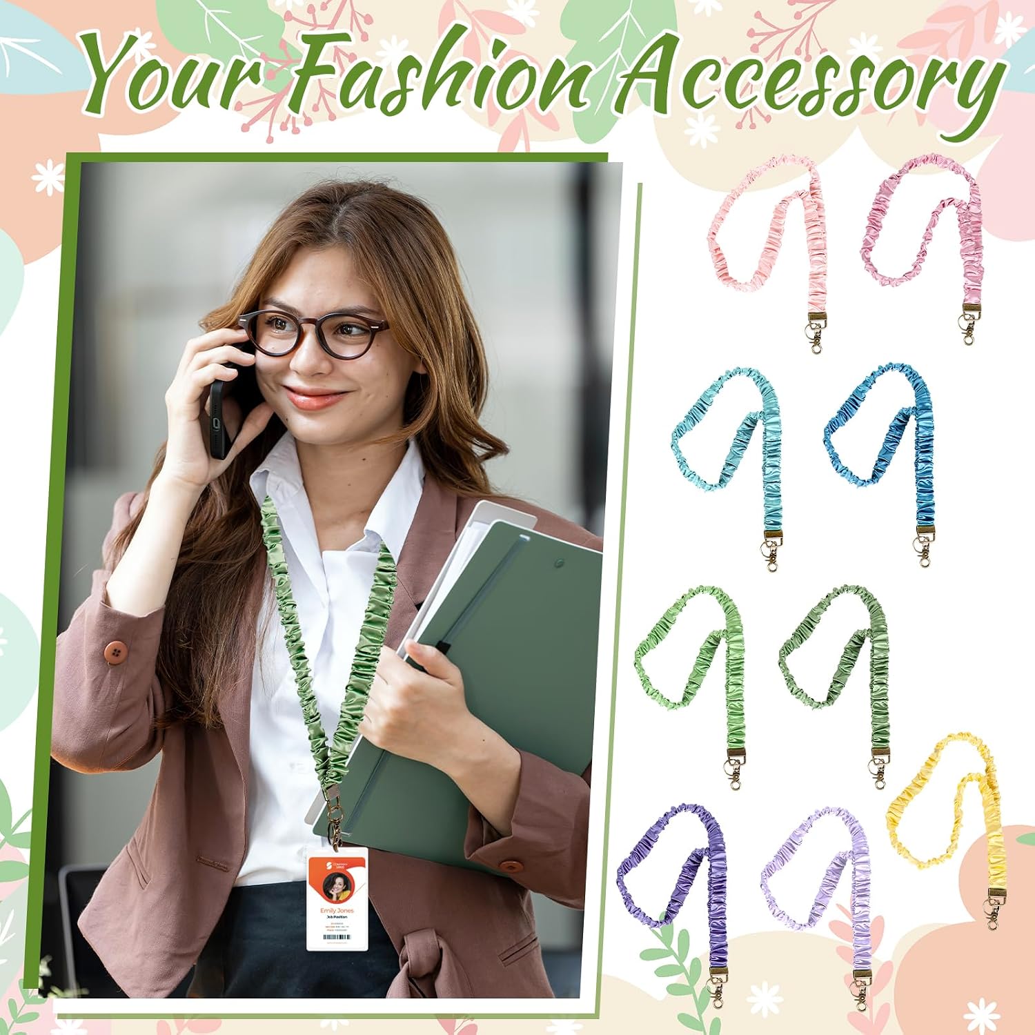 FYSUIMU 9Pcs Stretchy Scrunchie Lanyard for ID Badge and Key Retractable Neck Keychain for Teacher Appreciation Gifts Nurse School Classroom (Multicolor, Pure Color Style)