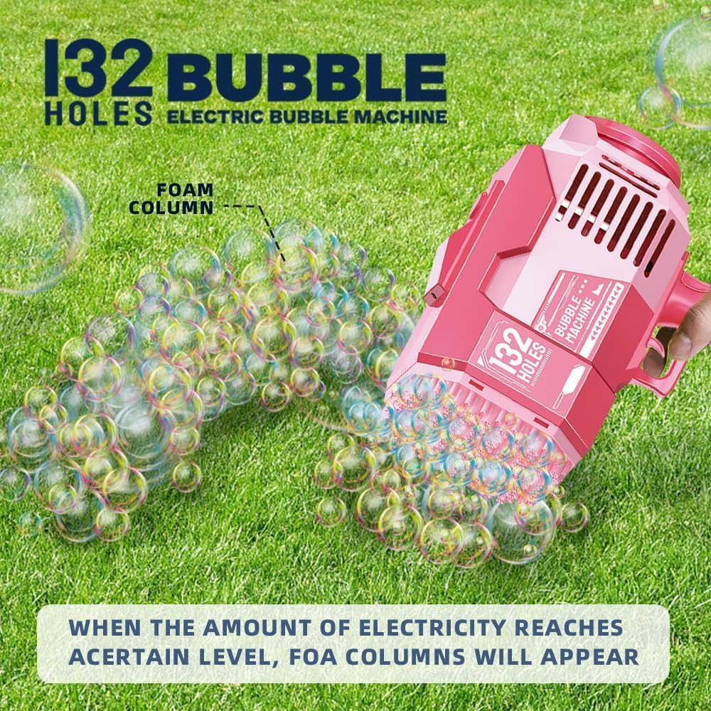 Upgraded 132 Holes Bubble Machine Gun,Bazooka Bubble Machine,Rocket Bubble Gun Bubble Machine,Summer Toys Bubble Blaster Maker for Kids, Wedding, Birthday Gift (Pink)