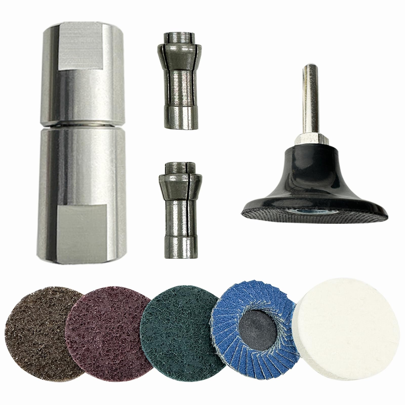 Adapter szlifierki kątowej do szlifierki matrycowej, gwint 5/20.3 cm-11 do tulei zaciskowej 1/10.2 cm, z 5 tarczami szlifierskimi 5.1 cm, odpowiednie do polerowania metalu, drewna i kamienia