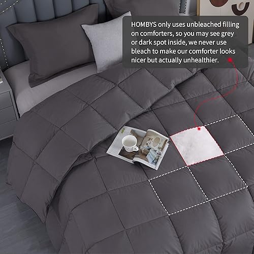 Miniatura 4 de HOMBYS Edredón de plumas y plumón, edredón King de gran tamaño de 116 x 108 pulgadas, relleno de edredón extragrande gris para todas las estaciones,