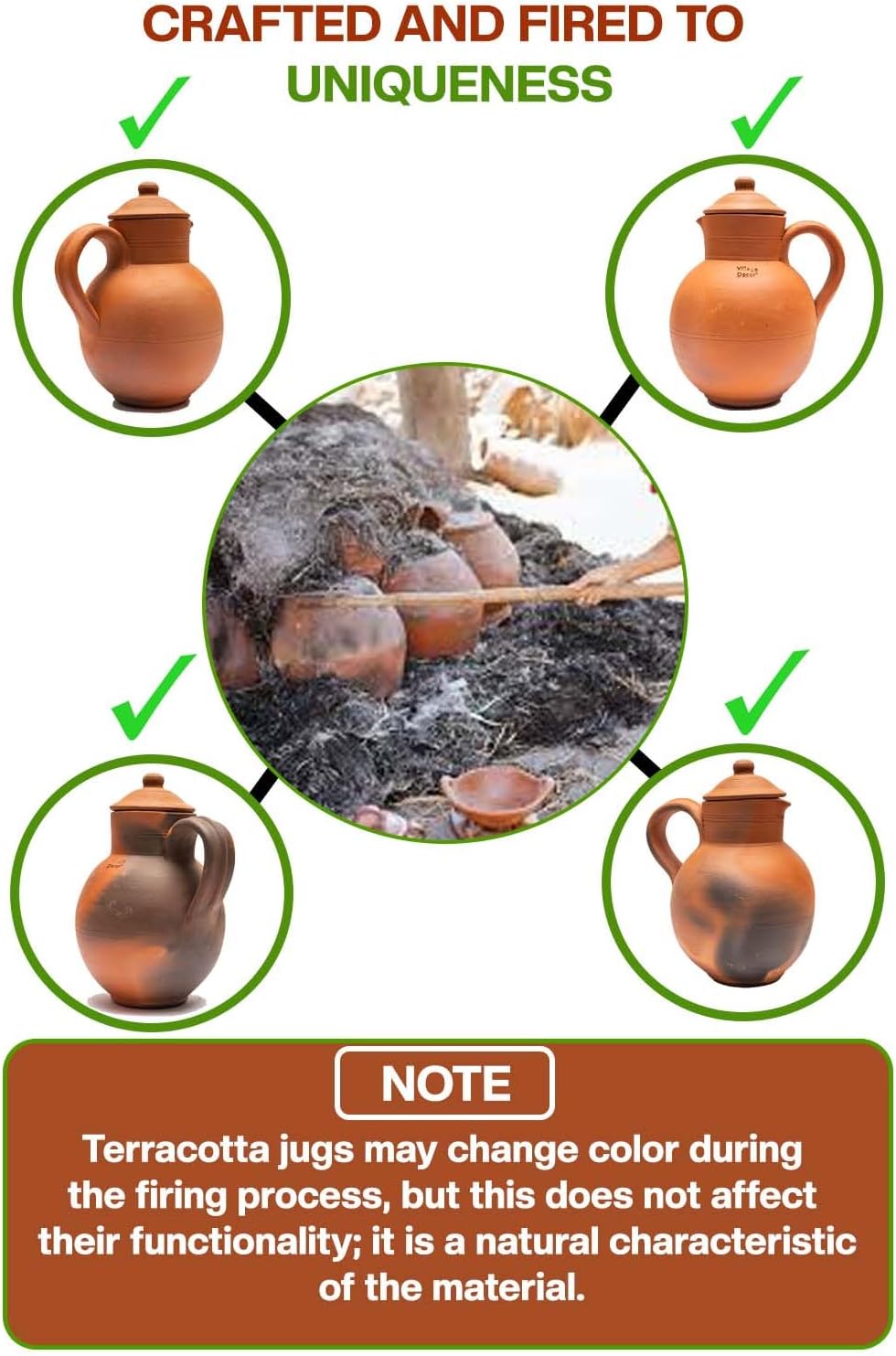 Village Decor Handmade Clay Water Jug With Lid | Carafes Pitcher Capacity 67 oz 2000 ml.