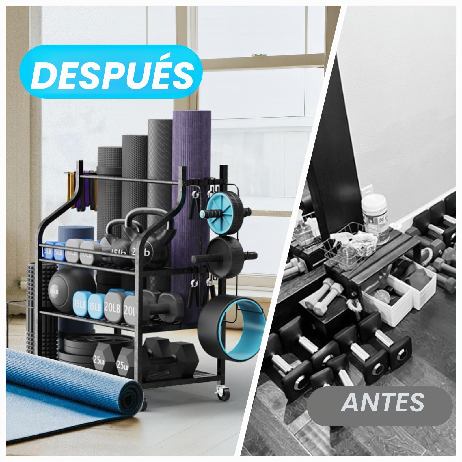 soporte para mancuernas y pesas rusas, entrenamiento de fuerza, capacidad de carga de 204 kg, soporte de disco ajustable, esterillas de yoga
