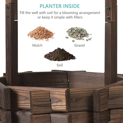 Vista 24 de Aoxun Jardineras de madera con cubo para colgar, ayudante de jardín, decoración de jardín rústica para exteriores, patio y patio, base reforzada