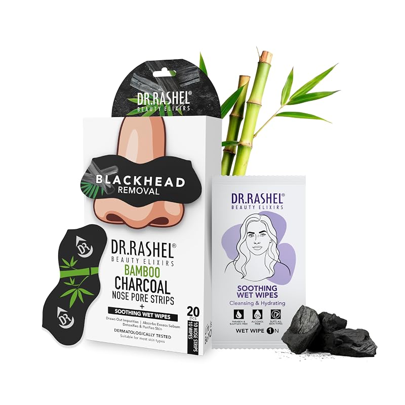 DR.RASHEL Tiras de carvão para poros do nariz com lenços umedecidos, 20 unidades