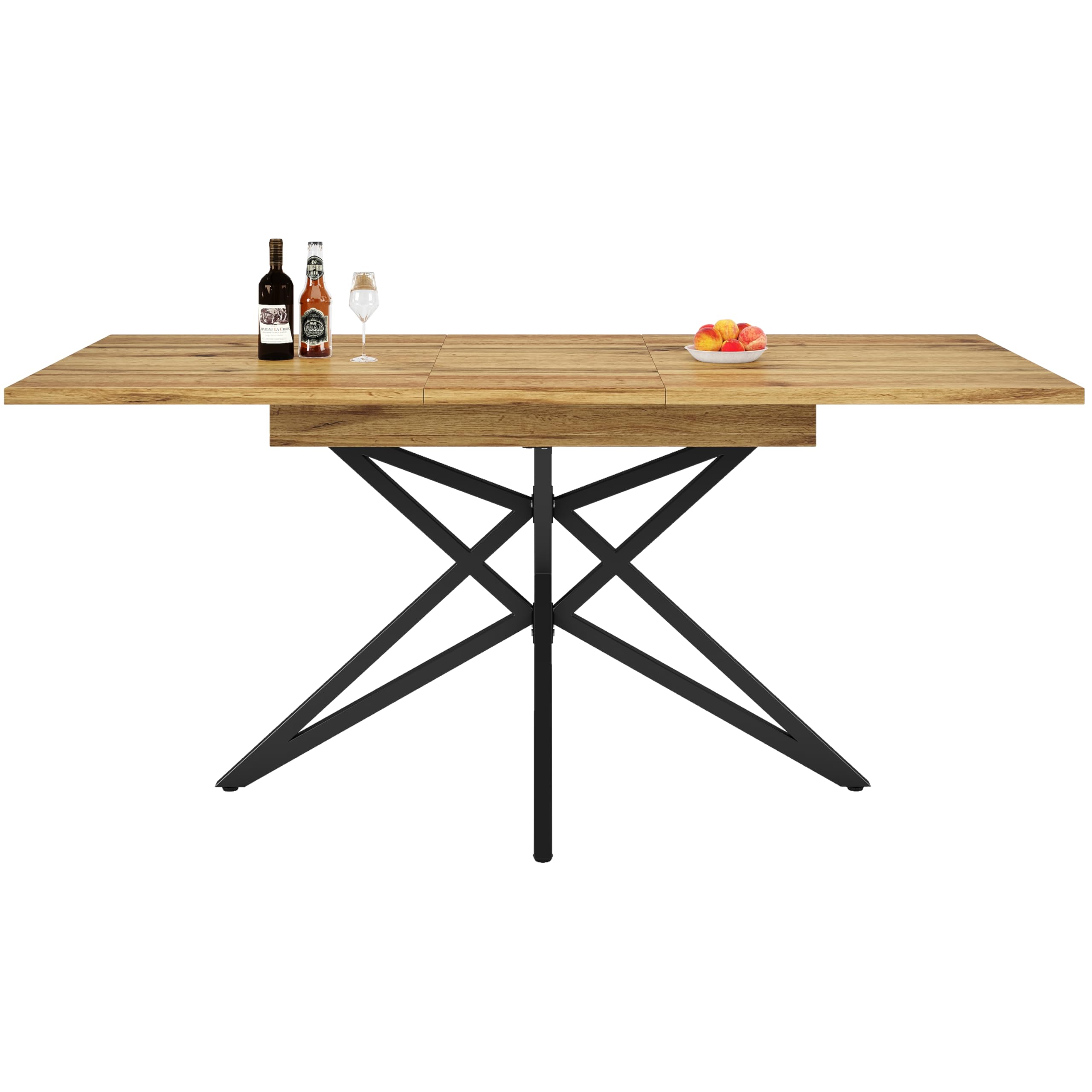 Generisch Tavolo da pranzo allungabile, 120 (160) x 80 x 66,1 cm, tavolo da cucina per la colazione, con piano in legno di noce/marmo, gambe in metallo nero a forma di stella, portata fino a 60 kg