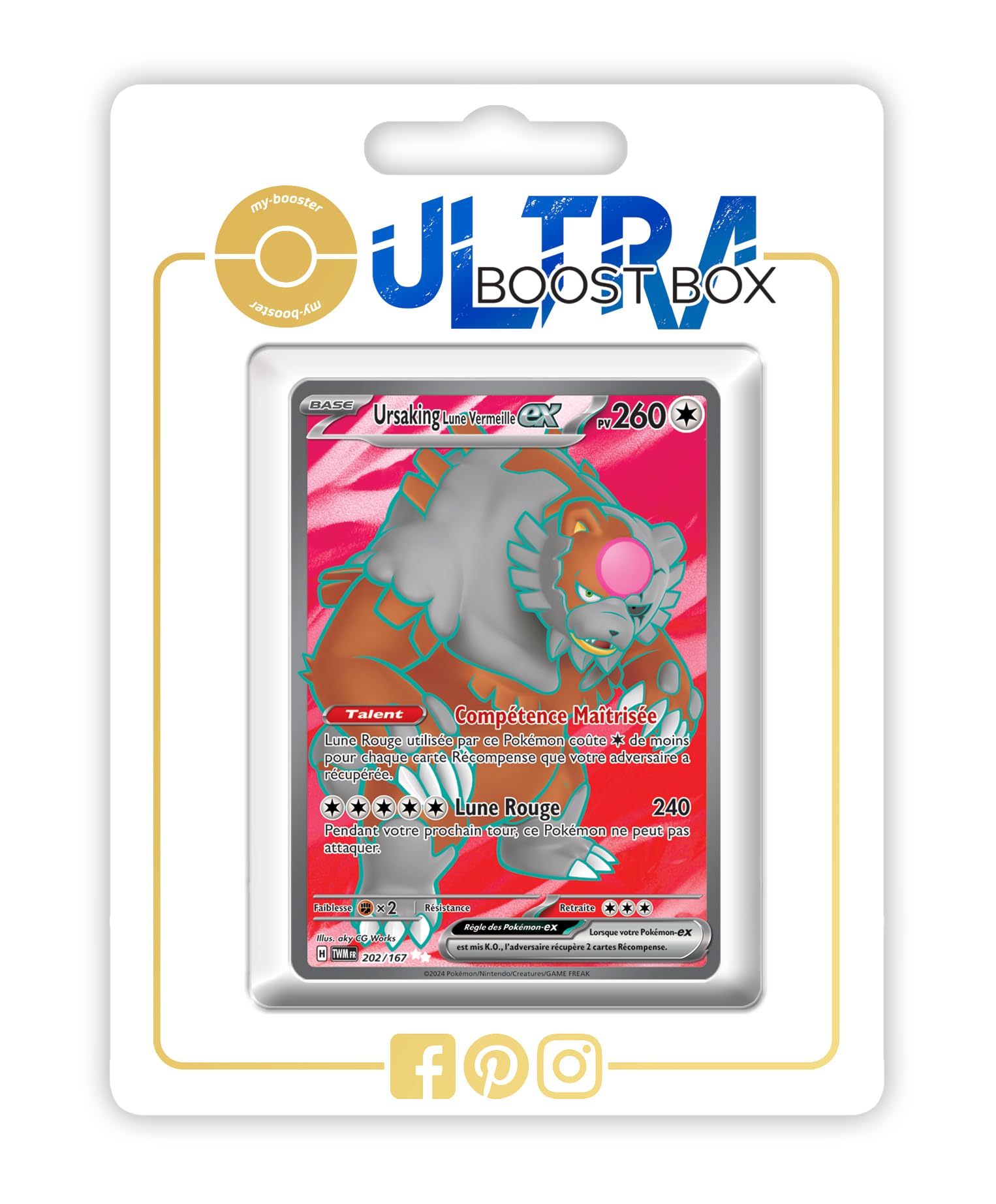 Ursaking Lune Vermeille Ex 202/167 – Full Art Secrète – Coffret Ultraboost X Écarlate Et Violet 6 – 10 Cartes Pokémon Françaises (incl. 1 Carte Principale + 9 Supplémentaires)
