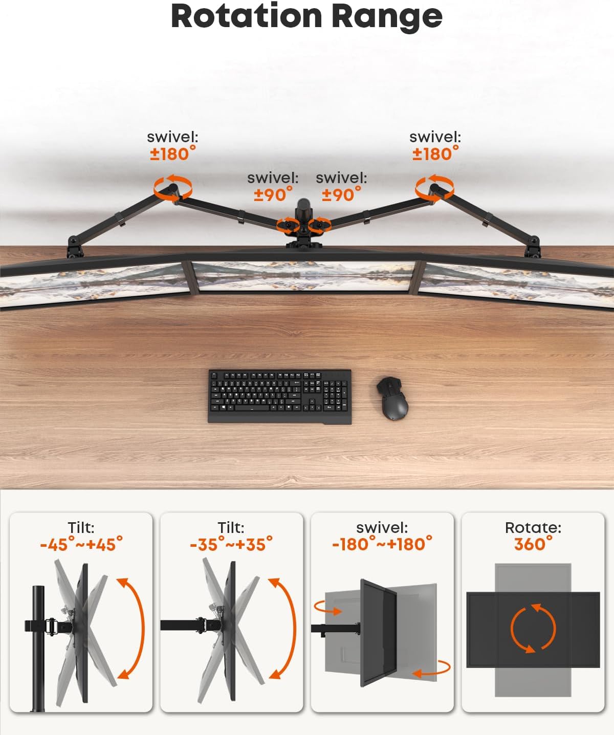 Triple Monitor Mount,3 Monitor Desk Mount Fits 13-27 inch Screens,Triple Monitor Stand Fully Adjustable with Cable Management,22 lbs Weight Capacity per Arm,VESA 75/100mm
