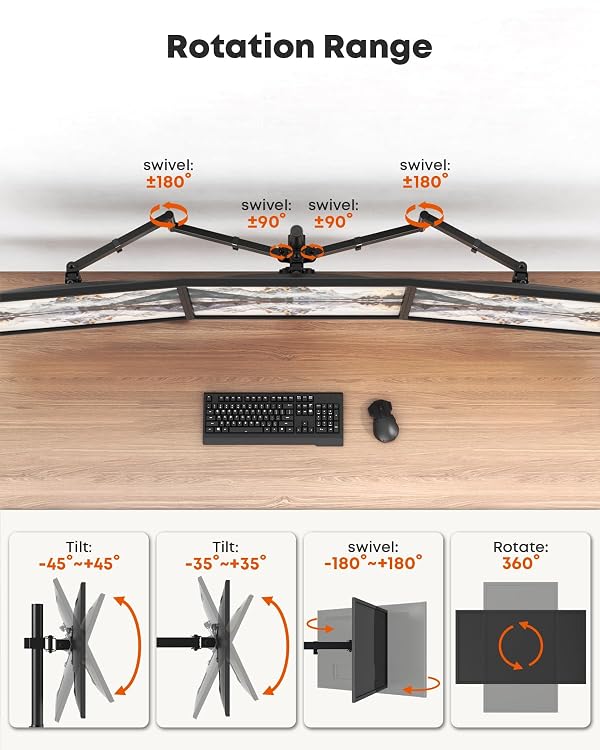 Triple Monitor Mount,3 Monitor Desk Mount Fits 13-27 inch Screens,Triple Monitor Stand Fully Adjustable with Cable Management,22 lbs Weight Capacity per Arm,VESA 75/100mm by PUTORSEN - Image 4