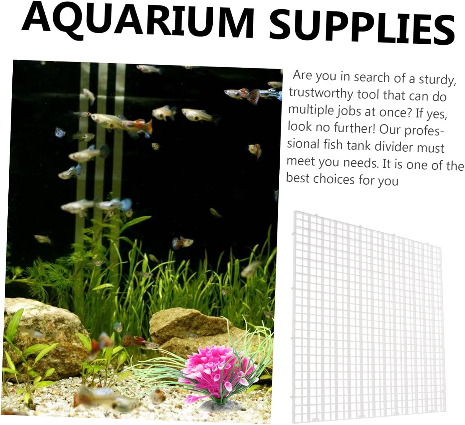 Abaodam 1 Set Aquarium Grid Divider Fish Tank Isolation Panels with Suction Clips and Zip Ties Safe Divider for Fish Separation and DIY Filtration