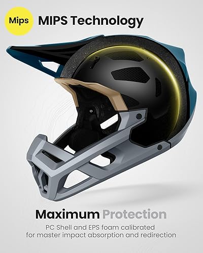 Miniatura 2 de OutdoorMaster MIPS - Casco de bicicleta de montaña de cara completa para hombres y mujeres, dos almohadillas extraíbles para barbilla, ligero con
