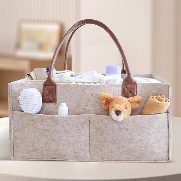 Unisex Diaper Caddy Organizer, Portable Lightweight Travel Storage Basket, Outdoor Carry Design for Newborn, Nursery & Changing Table Essentials, Large Capacity - Khaki - 1