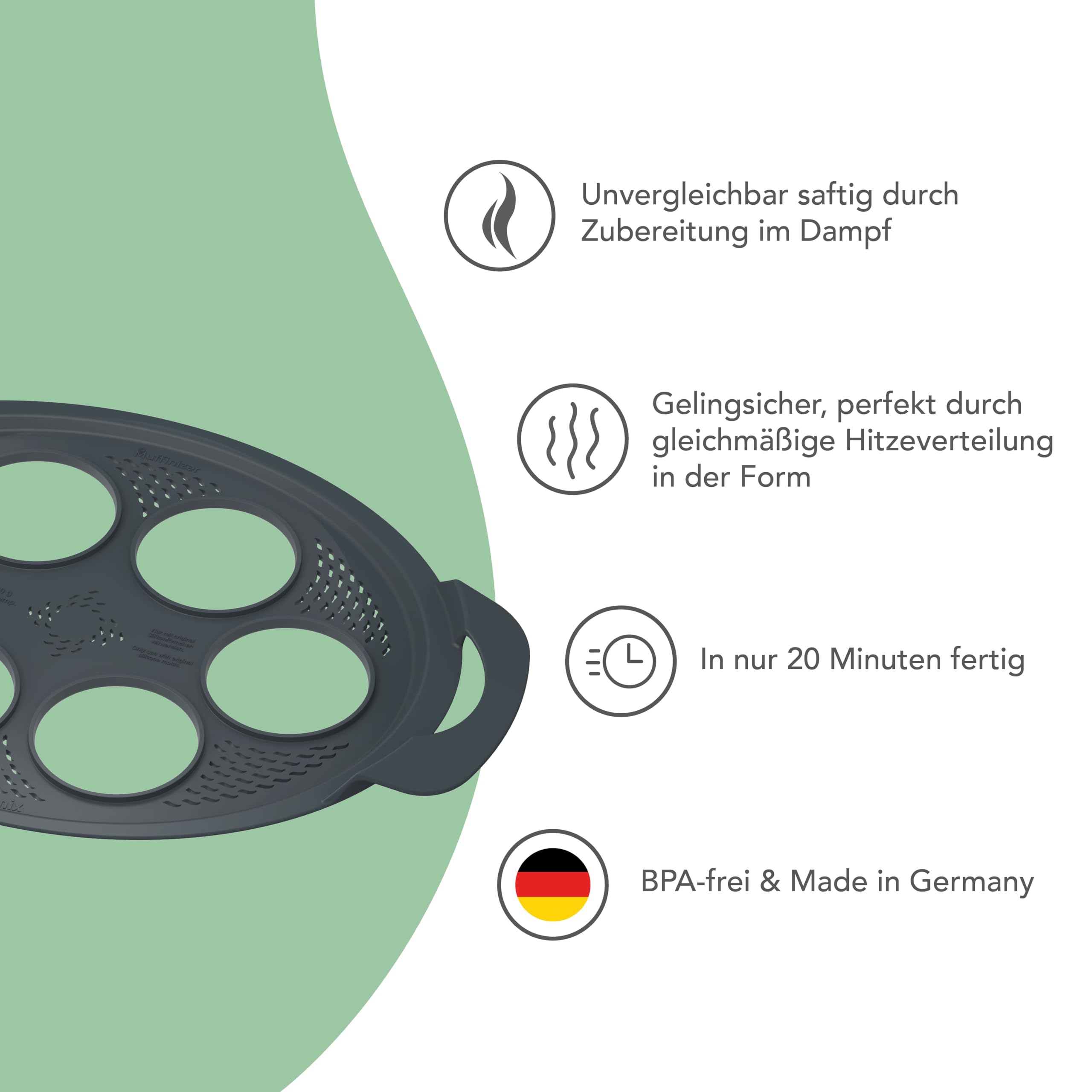Wundermix - Muffinizer® Backform für TM6, TM5, TM31 (Herzförmchen) | Inklusive 6 Silikoneinsätze, für Muffins & Mini-Kuchen im Varoma, Muffin Silikonform, Made in Germany, vielseitig