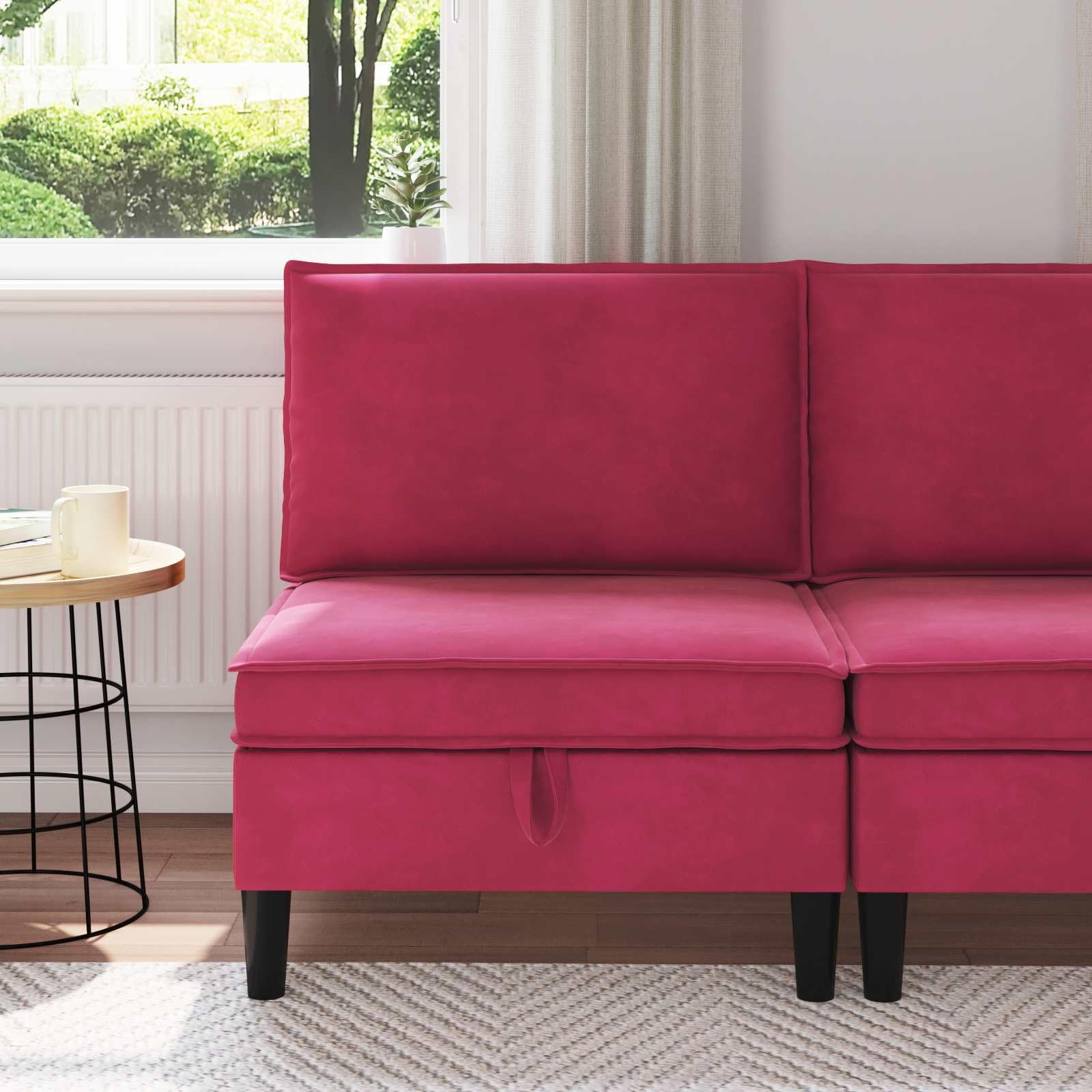 Sofá con espacio de almacenamiento de terciopelo rojo vino, muebles tapizados modernos, dos plazas, con función de cama, función relax y asiento plegable, adecuado para salón, habitación de