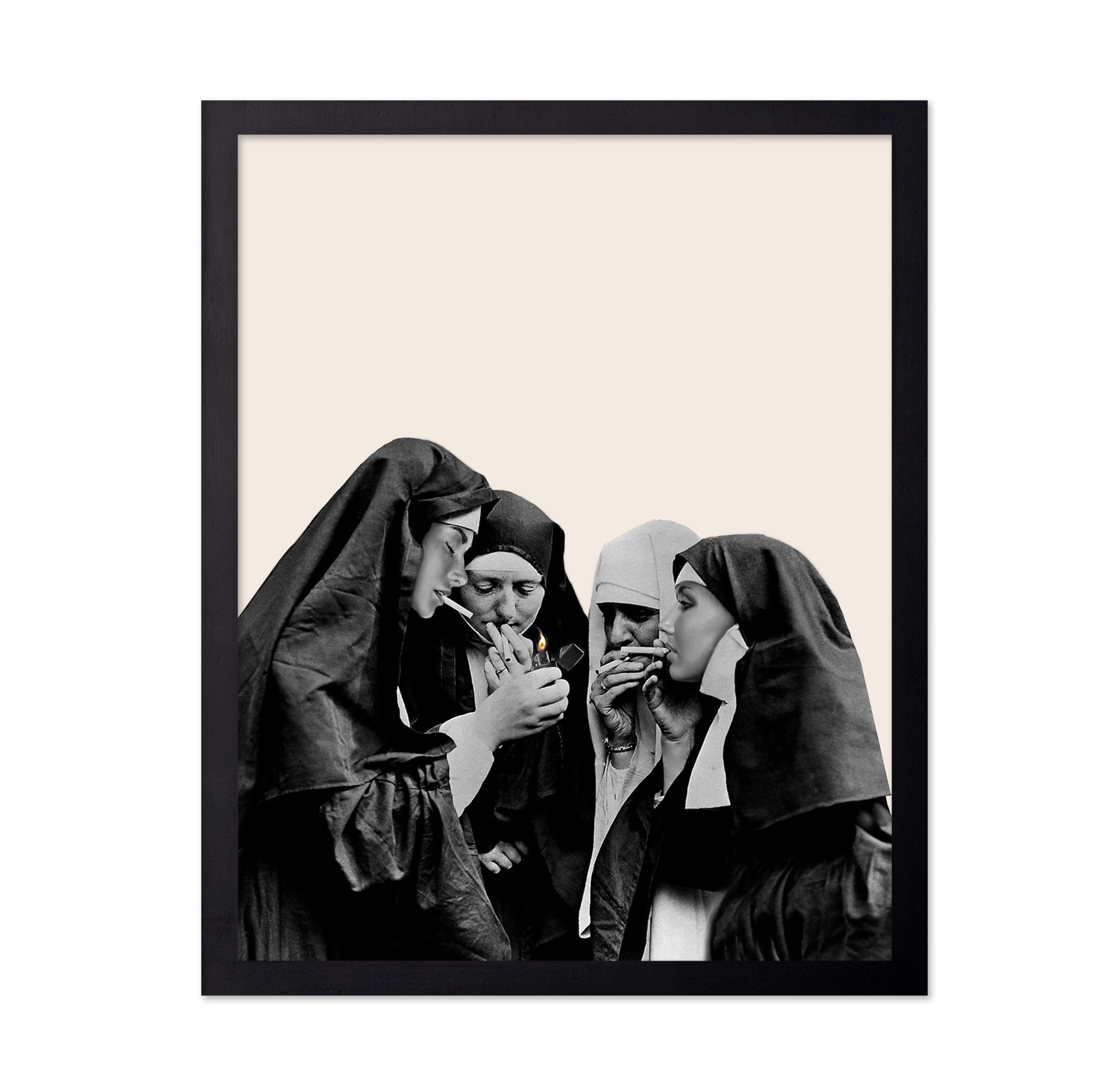 Poster Master Smoking Nuns Poster - Retro Nuns Smoking Print - Photography Art - Whimsical Sisters - Altered Print - Cigarette & Cigar Illustration