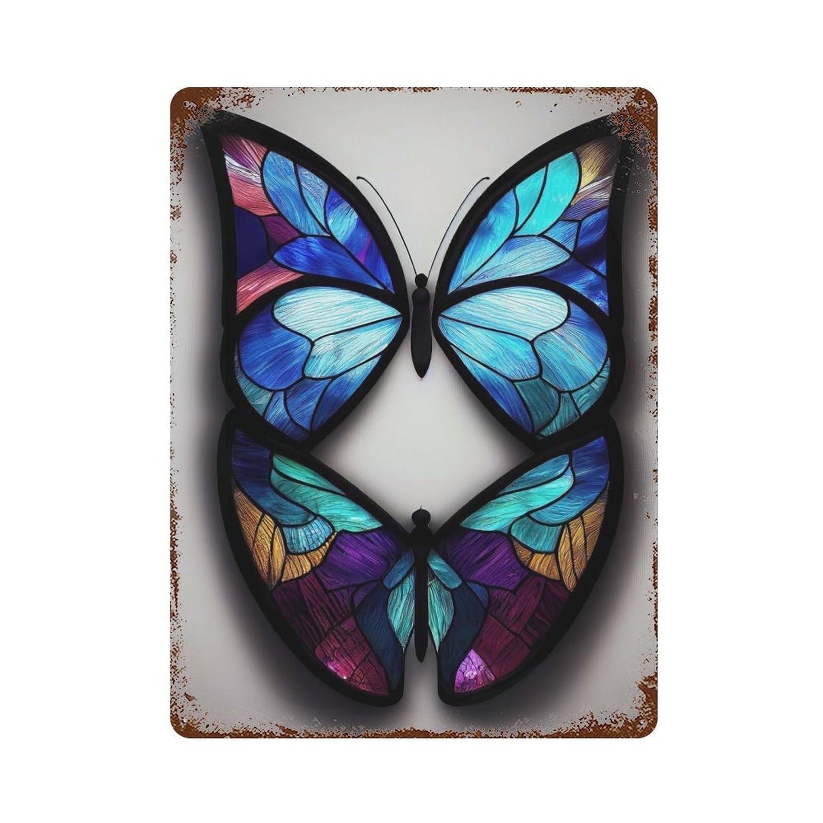 Stained Glass Butterflies Retro Metal Sign 15.7"x11.8", Classic Wall Plaque for Garage, Pub Or Kitchen