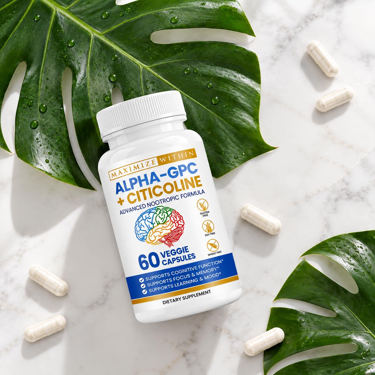 Alpha GPC + Citicoline 60 Ct, 1600mg Concentrated Formula- 99%+Highly Purified & Bioavailable Nootropic-Cognitive Enhancer, Supports Memory, Brain Function, Boosts Focus, Mood & Energy — Amazon image 7