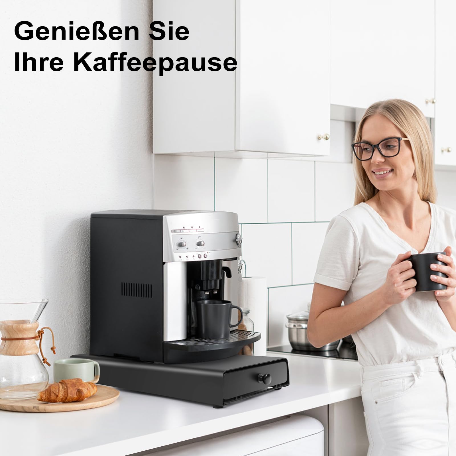 Portacapsule da caffè, compatibile con capsule Nespresso, dispenser per capsule, cassetto, 40 pezzi, 37,5 x 17,6 x 5,8 cm, per casa, ufficio, caffè, nero