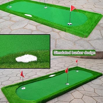 Golf Hitting Putting Green, Training Mat with Holes and Flags, Professional Golf Training Aid for Home Backyard Garage(Green-1cm,1.5x3m)