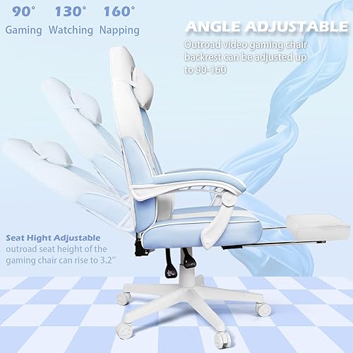 Miniatura 6 de LEMBERI Sillas de juegos para adultos, sillas ergonómicas de videojuegos con reposapiés, silla de juegos grande y alta, capacidad de peso de 400