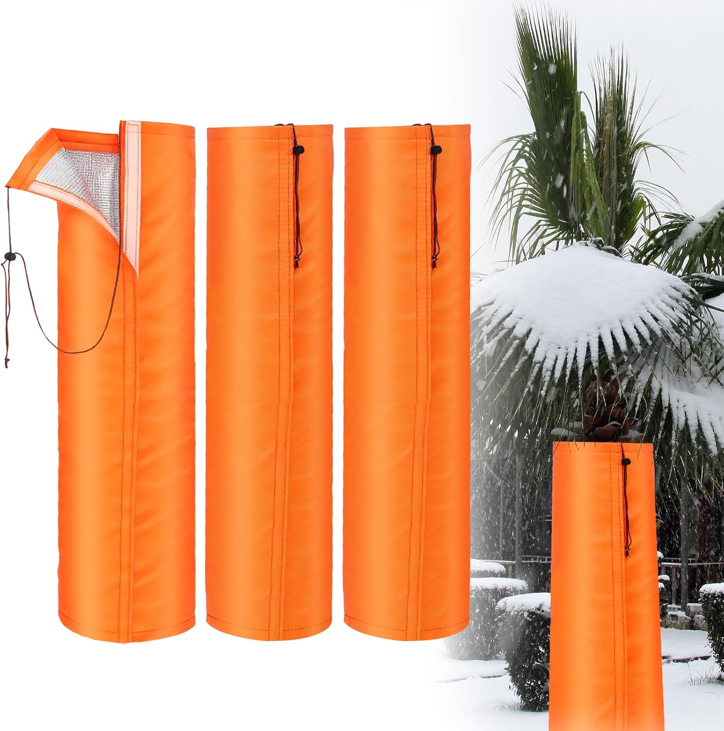 3 Pack Winter Palm Tree Protectors 3 Layer Winter Tree Cover Freeze Protection Trees Root Self Adhesive Plant Trunk Insulation Cover with Drawstring for Garden Outdoor Cold Weather(12 Inch)