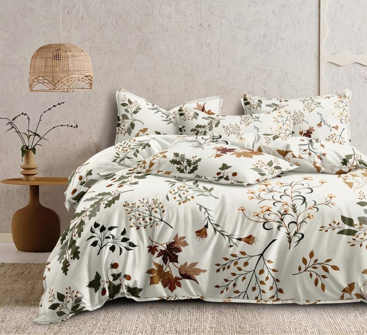 DECOMIZER 300 TC Cotton Feel All Around Elastic Fitted Glace Printed King Size Double Bed Bedsheet with 2 Large Pillow Covers Fits Upto Mattress of 8 Inches,Size - 72 x 78 x 10 Inches, White Maple