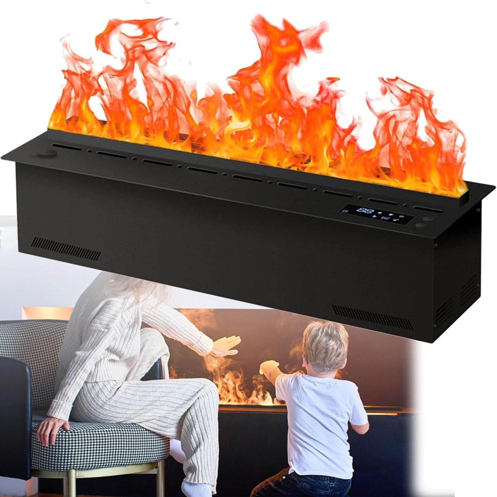 Automatisch 3D Wasserdampfkamin Mit Realistischer ZerstäUbter Flamme Led Beleuchtung App Steuerung Touchscreen Fernbedienungs FüR Wohnzimmer Und Hotels,01,70cm/27.5in