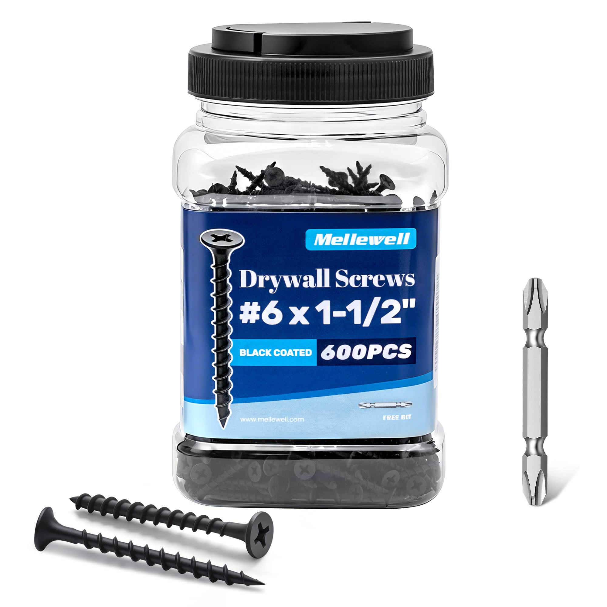 600 Drywall Screws - #6 x 1-1/2" Black -1