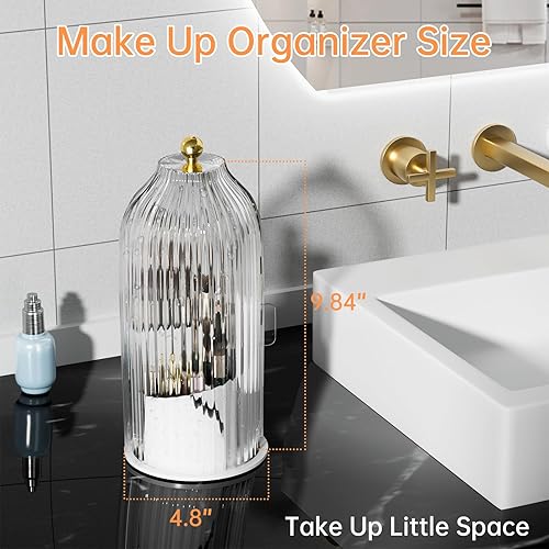 Miniatura 4 de TULEVIK Organizador de brochas de maquillaje con tapa, giratorio de 360 grados, transparente, a prueba de polvo, organizador para tocador,