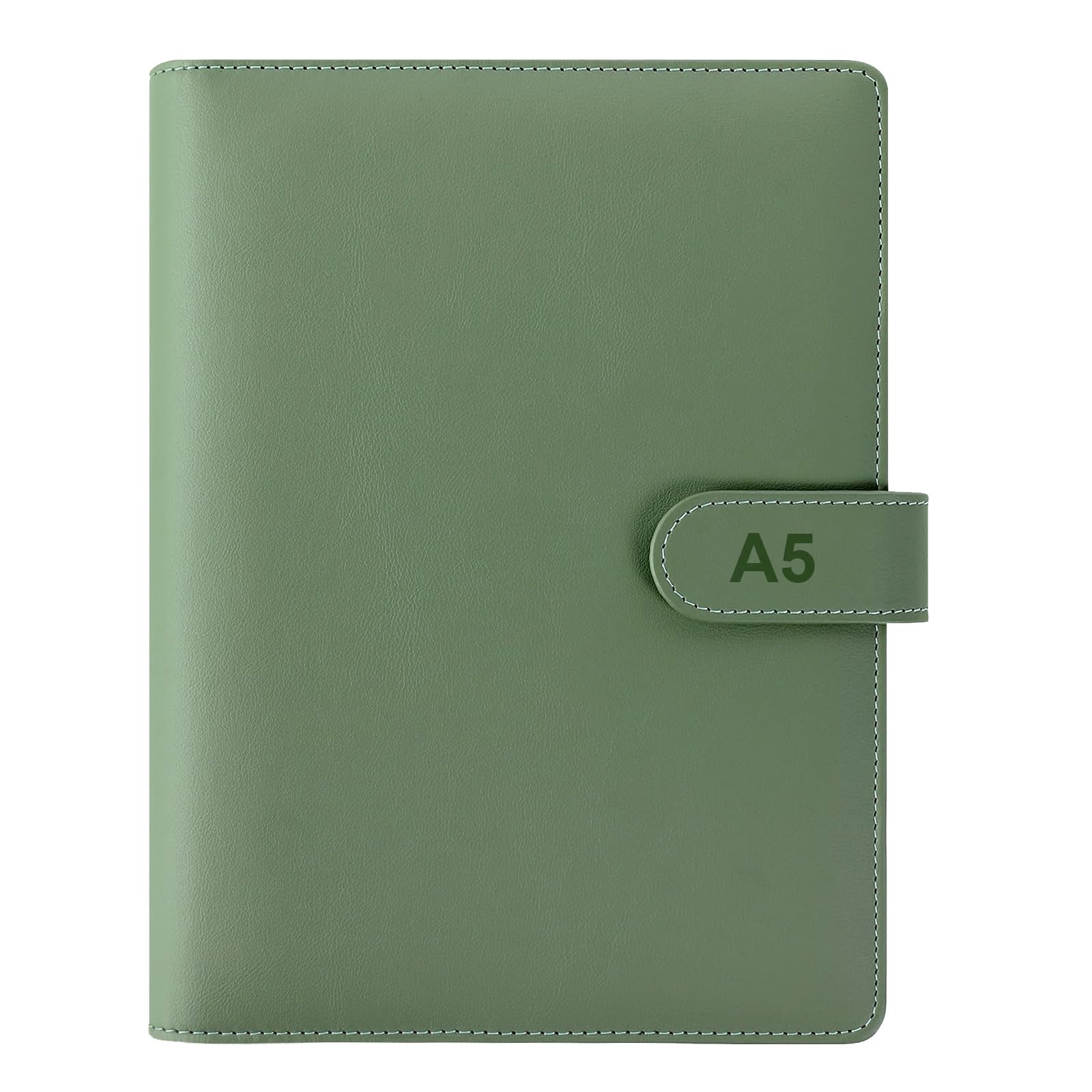 A5 Ring Binder PU Leather Refillable 6 Ring Budget Binder Cover for A5 Filler Paper, Loose Leaf Personal Organizer with Magnetic Buckle for Office School Travel (Dark Green, Inner Paper Not Included)